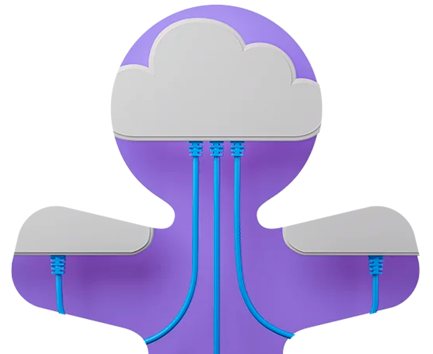 Ilustração de nuvem conectada por cabos representando soluções de conectividade e infraestrutura de rede da Vivo Vita